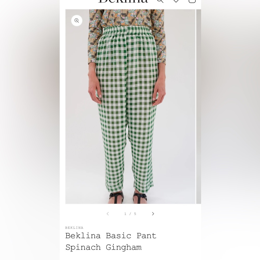 Beklina basic pant, green gingham spinach pants S/M